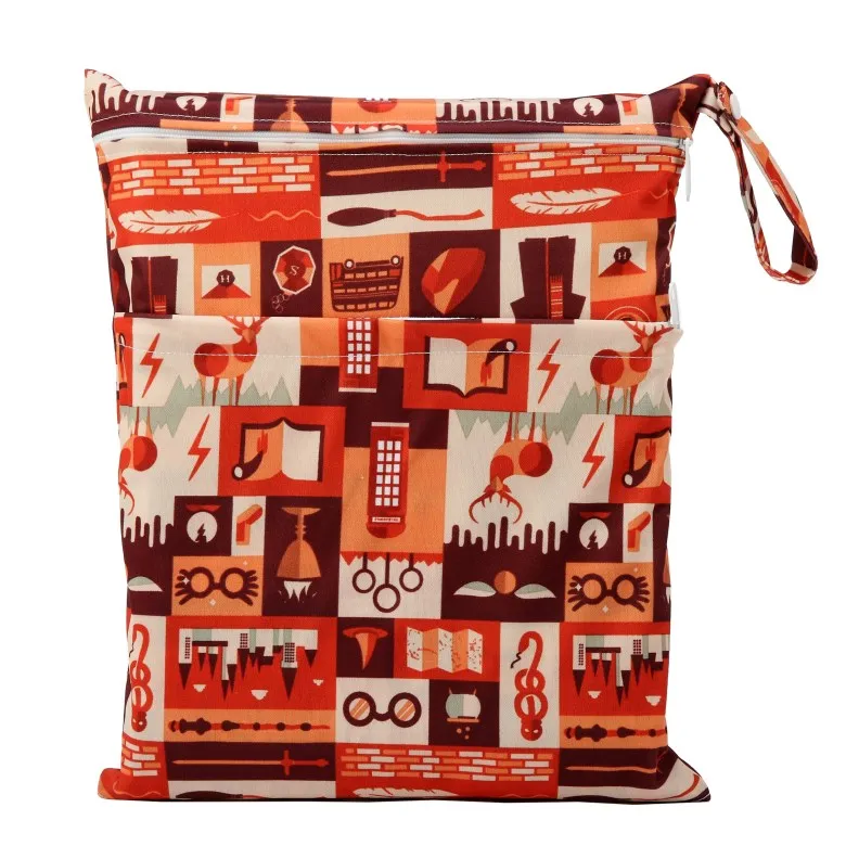[Sigzagor] влажная сухая сумка с двумя молниями для детских подгузников Сумка для подгузников, водонепроницаемая многоразовая 36 см x 29 см Сова и дерево 100 дизайнов - Цвет: WH16 wand