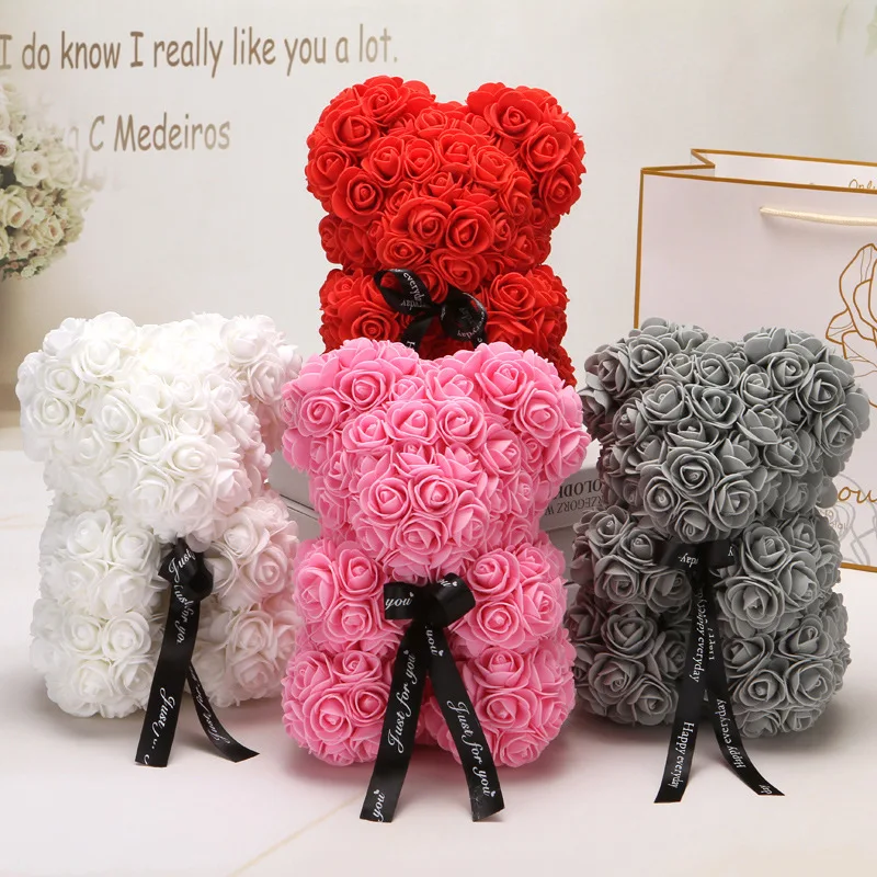 

2019 Hot Sale 25cm Soap Foam Bear of Roses Teddi Bear Rose Flower Artificial New Year Gifts for Women Valentines Gift Christmas