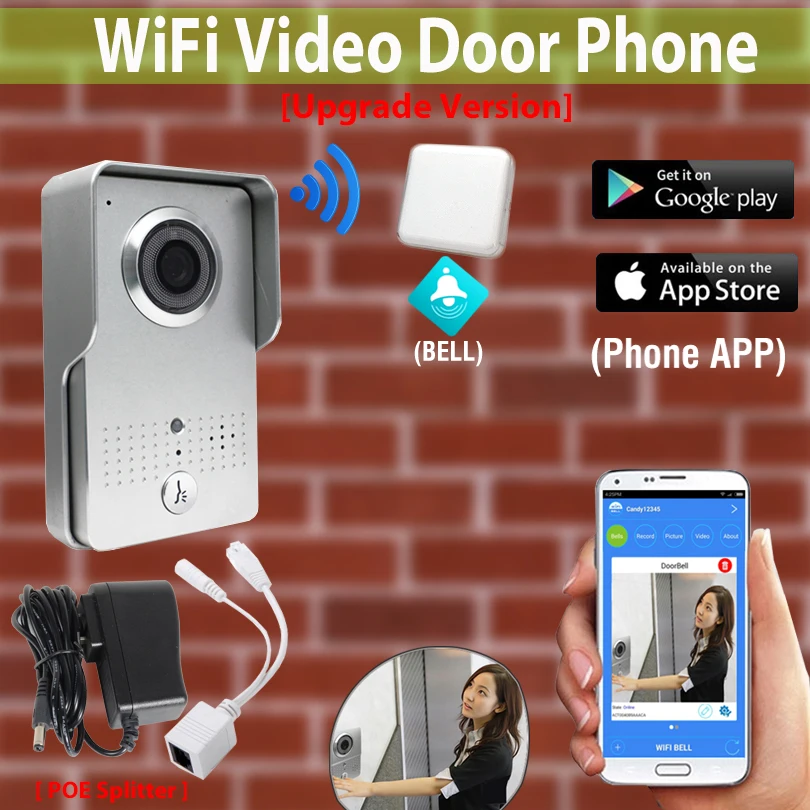 [Upgrade Version] Wireless Wifi Video Door Phone Intercom Doorbell Outdoor Waterproof Camera + Indoor Bell  for cell phone