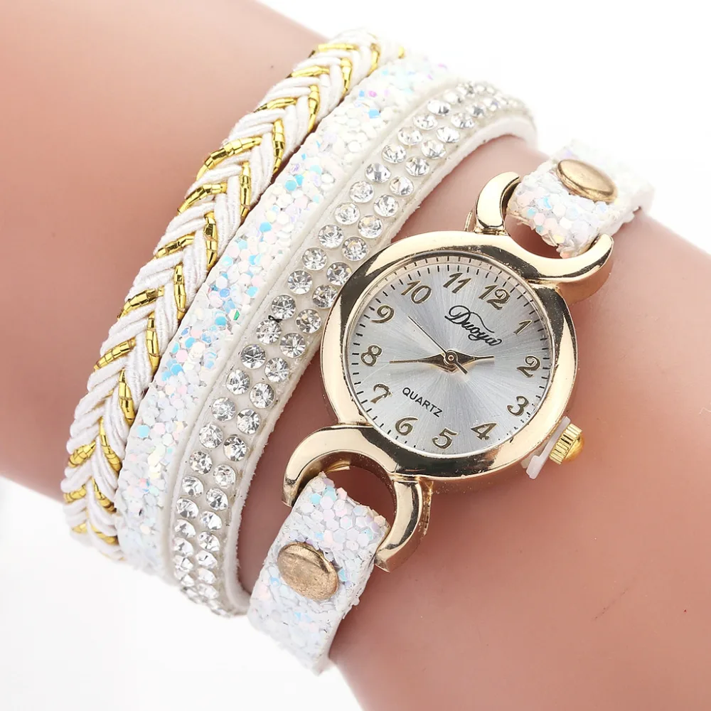 

Duoya Brand Women's Wristwatch Luxury Gold Rhinestone Braided Belt Dress Creative Quartz Clock Fashion Ladies Bracelet Watches