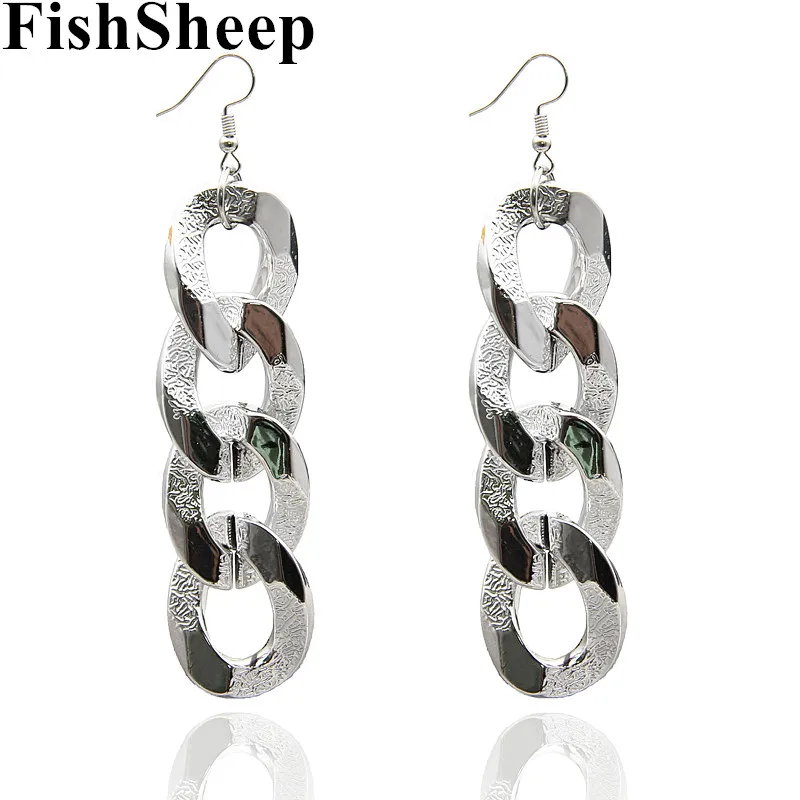 

FishSheep Vintage Rose Gold Color Chain Long Drop Earrings Punk Hip-Hop Acrylic Link Chains Silver Dangle Earrings Jewelry Gifts
