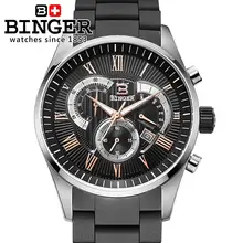 Switzerland men’s watch luxury brand Wristwatches BINGER Quartz watch full stainless steel Chronograph Diver glowwatch BG-0407
