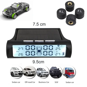 

Car TPMS Wireless Solar Tire Pressure Monitoring System External Sensor Pressure Detector Realtime Alarm Warning Solar Charge
