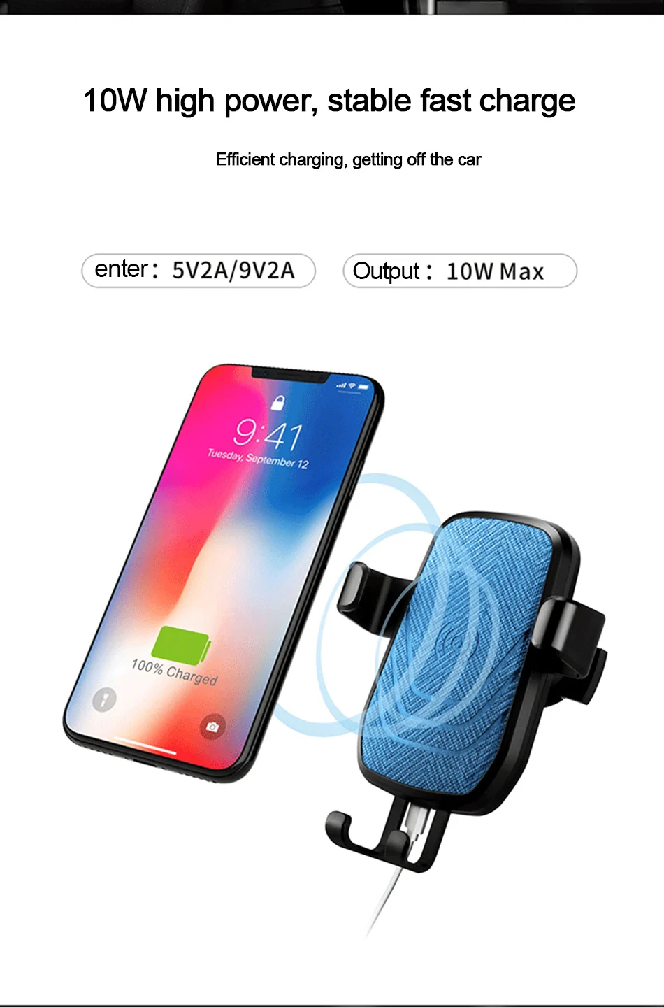 !ACCEZZ 2 in 1 Car Phone Holder&10W Fast Wireless Charger For iPhone 8 X Samsung S6 5 Mount Portable ABS Phone Wireless Charging (4)