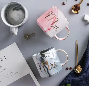 

Luxury Marble Ceramic Mugs Gold Plating MRS MR Couple Lover's Gift Morning Mug Milk Coffee Tea Breakfast Creative Porcelain Cup