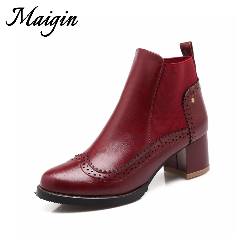 Maigin 2018 New Ankle Boots for Women Round Toe Thick Heel Ladies Shoes Shallow mouth Footwear Casual Shoes Women Snow Boots