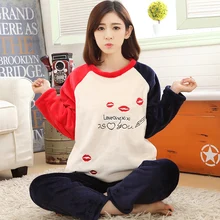 Новые зимние теплые фланелевые Для женщин пижамный комплект из кораллового флиса для губ мультфильм пижамы Для мужчин Пижама Mujer леди Повседневное Домашняя одежда 3XL