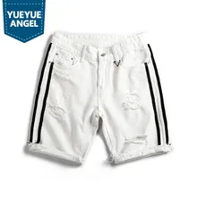 Новые мужские летние короткие брюки классические рваные узкие прямые черные джинсы Короткие Masculino ковбойские повседневные шорты подростковые