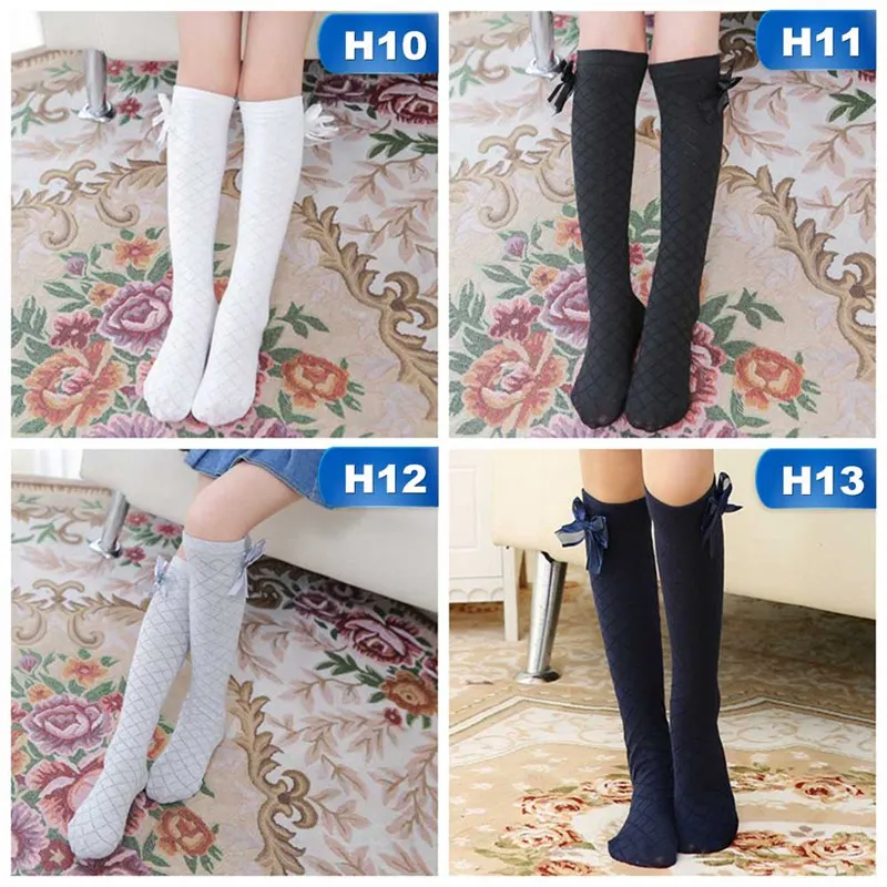 Baby Kid Socks Girl Children Cute Princess Solid Color Lace Bow Tie Patchwork Girls Knee High Long Socks Girls Knee Socks 1-15Y