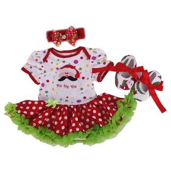 

Baby Rompers 3PCs Infant Clothing Set Baby Girls Christmas Santa Dots Tutu Dress Jumpersuit Headband Shoes