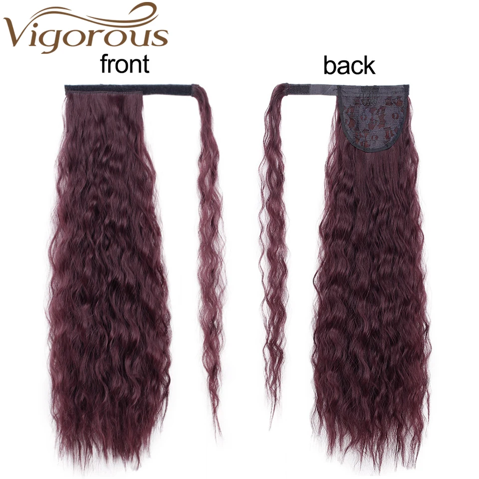 Vigorous Long Afro Curly Ponytail Synthetic Hairpiece Wrap on Clip Hair Extensions Pony Tail Hair Piece fo Women 22 Inch 100g