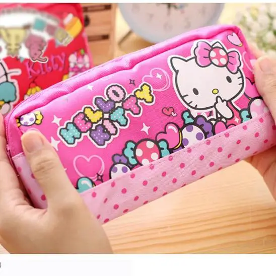 Мультяшная каваи hello kitty холщовая женская косметичка для девочек, косметичка для детей, милый детский чехол-карандаш, сумки, сумка для хранения кошек