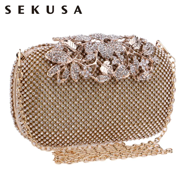 Sekusa Flower Crystal Evening Bag Clutch Bags Clutches Wedding Purse Sekusa Flower Crystal Evening Bag Clutch Bags Clutches Wedding Purse Rhinestones Handbags Silver Gold