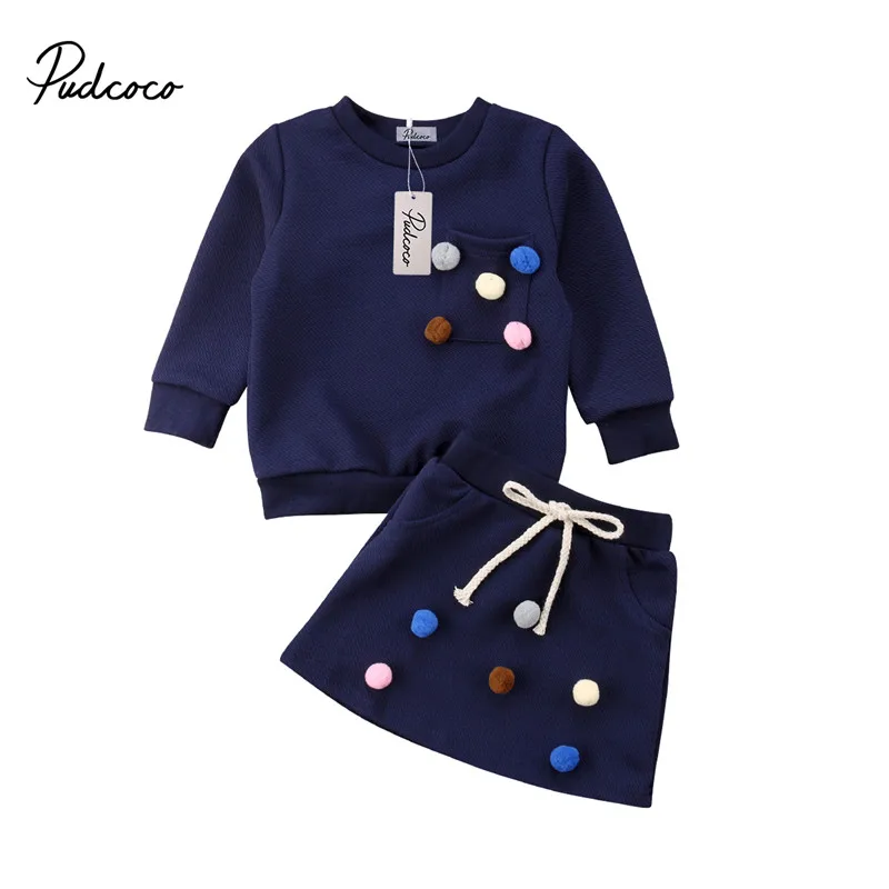 Комплект одежды из 2 предметов для маленьких девочек толстовки с длинными рукавами Топы, юбка, комплект одежды