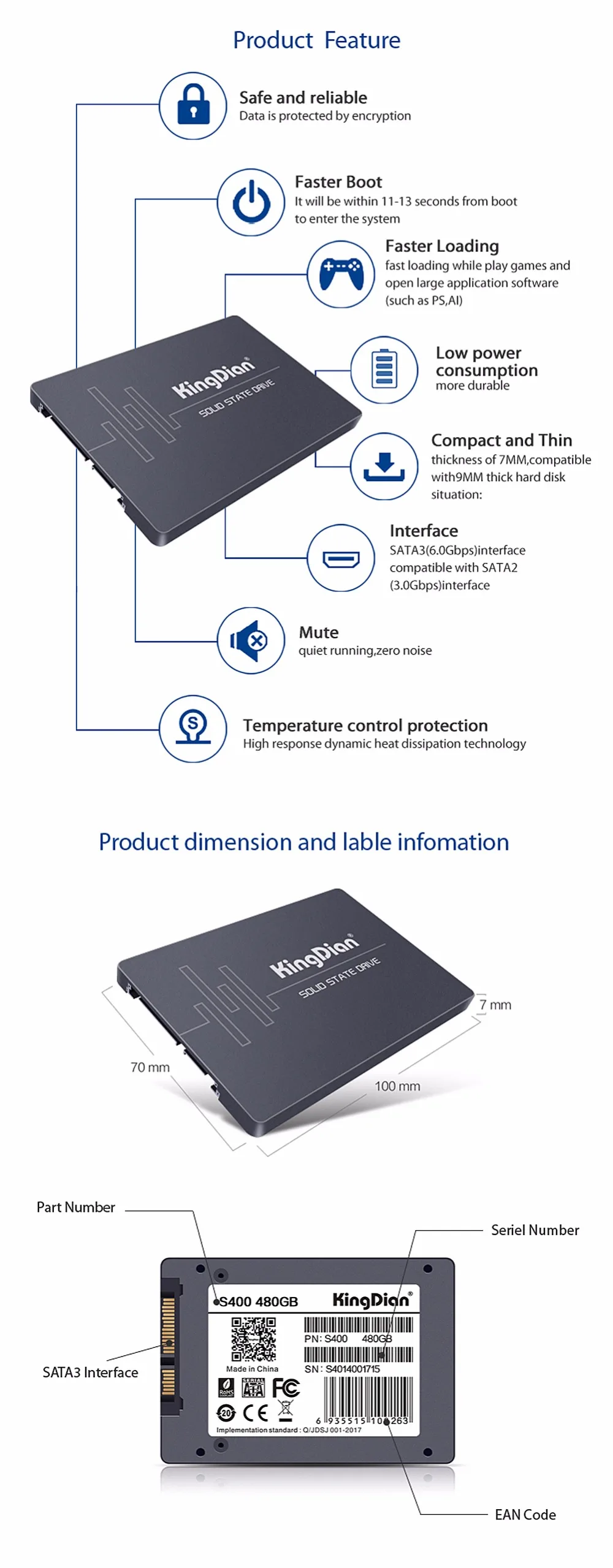 KingDian новейший S400 480GB SATA3 2,5 дюймов внутренний HD HDD SSD 512GB 500GB