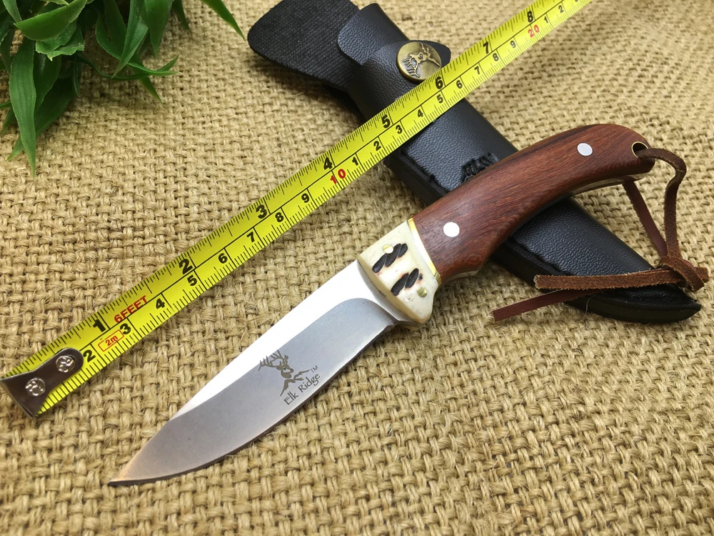 Elk Ridge Hunting Fixed Knives,7Cr17Mov Blade Wooden Handle Camping