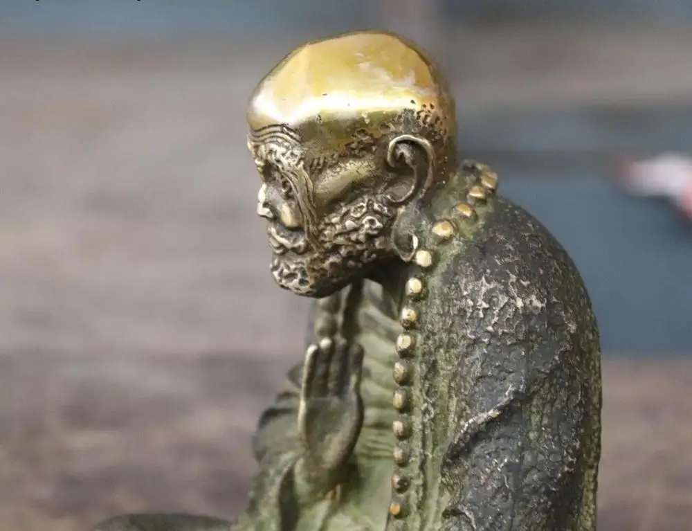 Китайский медный Бронзовый резьба сиденье Arhat Damo Bodhidharma Dharma статуя Будды