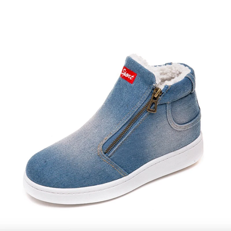 

Women Boots Winter 2018 Fashion Denim Fabric Women Snow Boots Breathable Warm Plush Women Ankle Boots Big Size 35-43