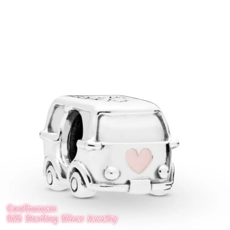 

Spring 100% 925 Sterling Silver Campers Van Charm pink enamel heart beads Fits Original Pandora bracelets Jewelry Making