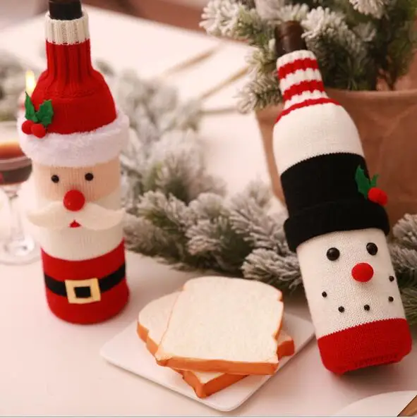 2 шт./компл. красивая бутылка для вина свитер с откидной крышкой Санта Клаус Вязание Шапки для год Рождество дома Обеденный стол вечерние рождественские украшения