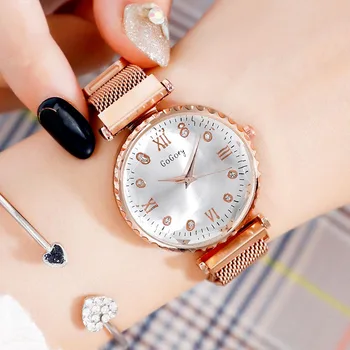

Rose Gold Women Watches Quartz GOGOEY Magnetic Mesh Ladies Wrist Watch Creative Fashion Diamond Minimalist Zegarek Damski Lovers