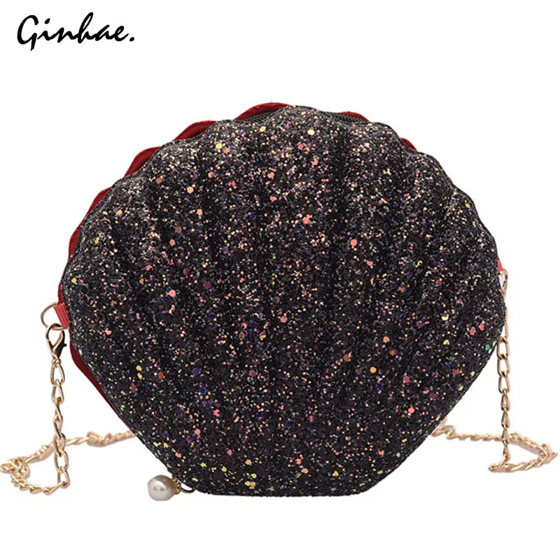 Fashion Female Bling Bling Shell Clutch Bags Chains Pearl Handbags For Women Sequin Small Shoulder Bags Diamonds Evening bags Fashion Female Bling Bling Shell Clutch Bags Chains Pearl Handbags For Women Sequin Small Shoulder Bags Diamonds Evening bags