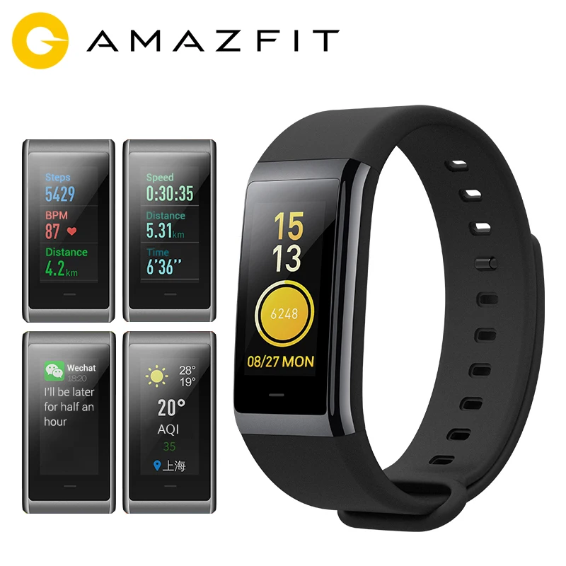 Amazfit КОР СМАРТ-браслет с 1 23-дюймовый ips Цвет Экран 2.5D Стекло 5ATM Водонепроницаемый