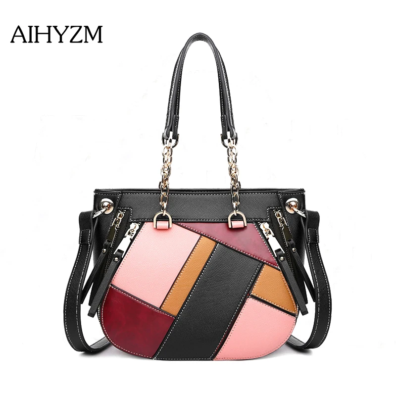 

AIHYZM 2018 New Fashion Designer Put Together Color Handbags Chain Shoulder Bag Women Zipper Decoration Bags Handbags Women Bag