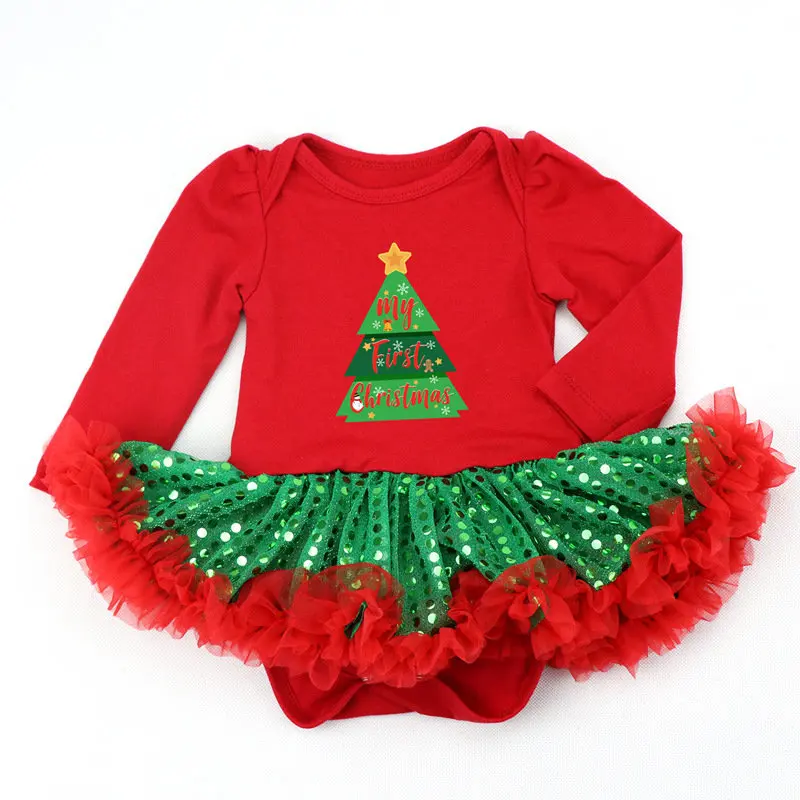 Комплект одежды для новорожденных девочек; платье-пачка на первое Рождество; цельнокроеная одежда для малышей; платье принцессы для дня рождения; Рождественская одежда