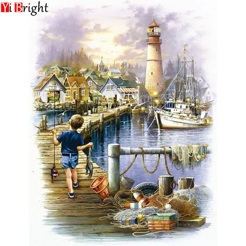 

DIY Diamond Painting Cross Stitch Pier & Lighthouse Home Decor Full square Rhinestone Mosaic 5D Diamond Embroidery XY1