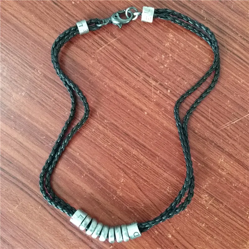 New Fashion 8mm 2 Ropes Metal loops Coid Surfer Leather Necklace Chain