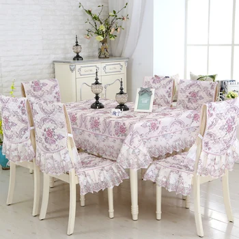 

European Style 9pcs/set Table Cloth Elegant Embroidered Wedding Decor Tablecloth Dining Chair Covers Rectangle Tablecloths Cover