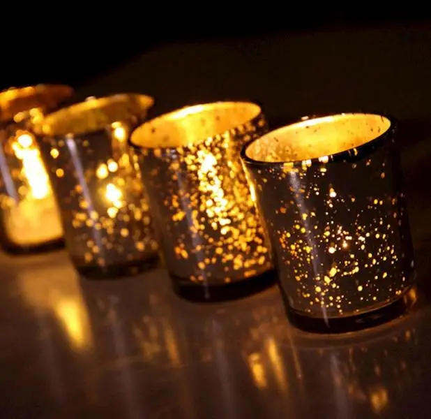 Wholesale Glass Tealight Candle Holder Silver Gold Color Festival