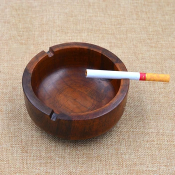 

Round Natural Wood Ashtray Handmade Cigarette Cigar Tobacco Smoking Ash Tray Case For KTV Restaurant Bar Home Office