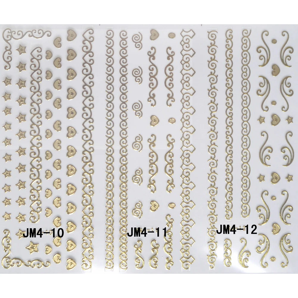 3 пакеты/lot дизайн ногтей металлические наклейки самоклеящиеся Стикеры ползунок золотого и серебряного цвета с классными клепками в виде цепи кружева лоза JM010-012