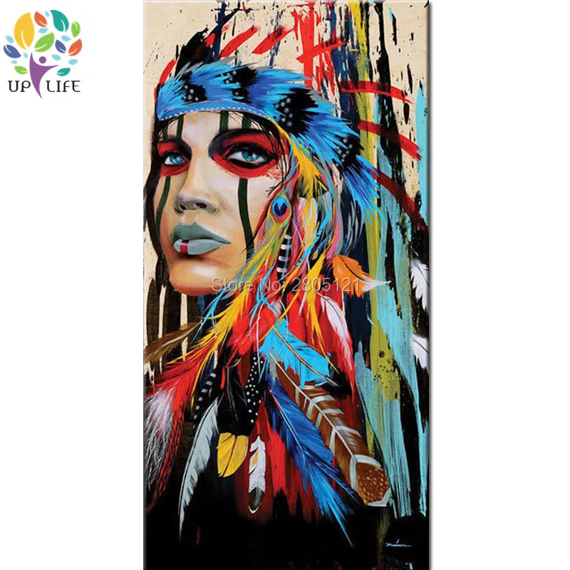 100 hand made american native idian figure oil painting The Indians girl warrior portrait canvas picture