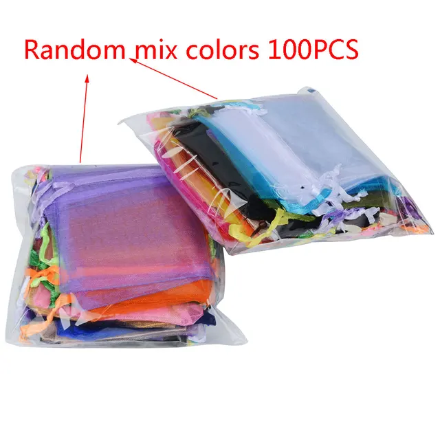 100pcs 24 Colors Jewelry Packaging Bag 5*7 7*9 9*12 10*15cm Organza Bags Gift Storage Wedding Drawstring Pouches Wholesales Random Mixed color