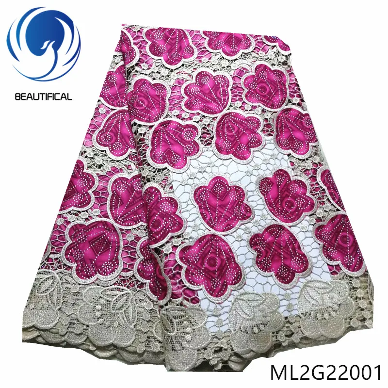 

BEAUTIFICAL african lace fabrics embroidery cord lace mix wax fabric with stones Top sale nigerian chemical lace fabric ML2G220