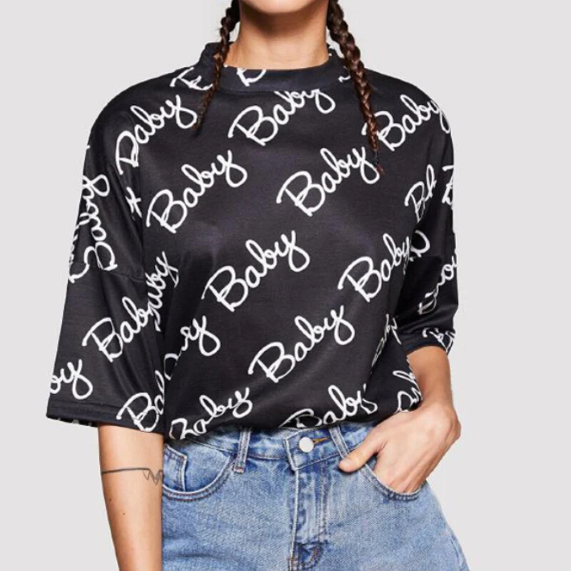 Women Half Sleeve Loose T Shirts Fashion Ladies Summer Casual Letter