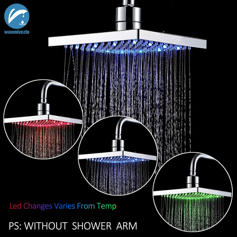 

ABS Plastic LED Light Shower Head Chrome Rainfall LED Changing 8" Shower Head Bathroom Accessories chuveiro conduzido