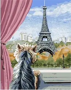 cioioil-T320 The Eiffel Tower and York in the window Painting By Number Hand Painted Oil Painting Unique For Home Decor