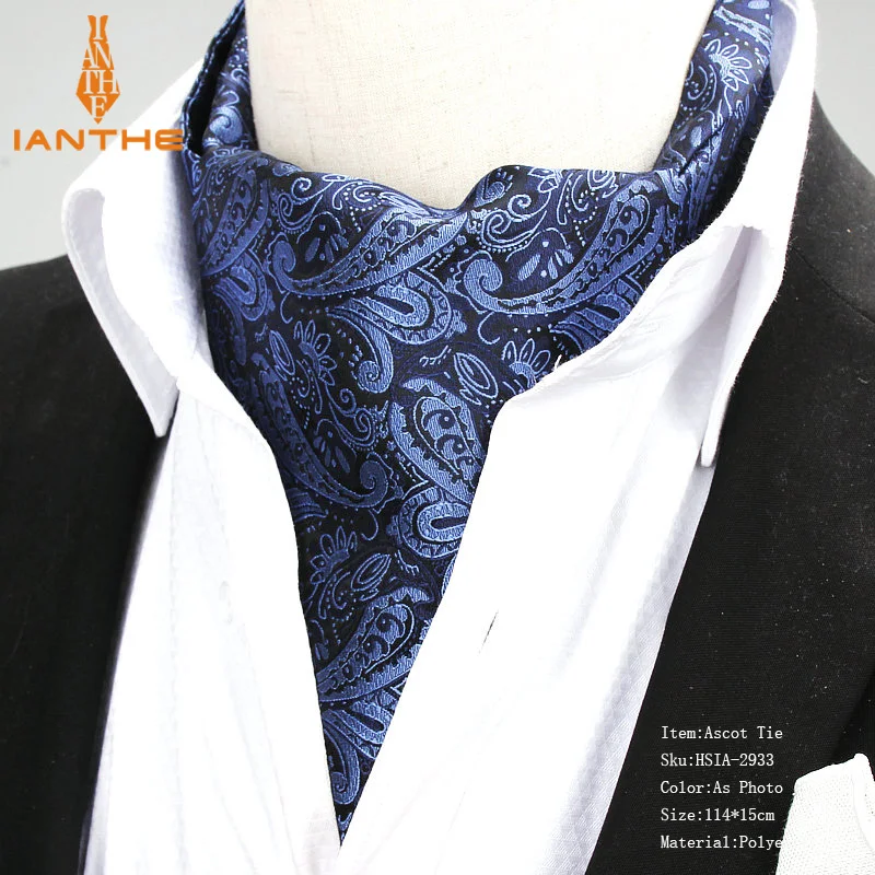 Мужской Жаккардовый винтажный жаккардовый Длинный Темно-синий галстук с узором пейсли, новинка, Свадебный тонкий галстук Аскот для мужчин, галстуки