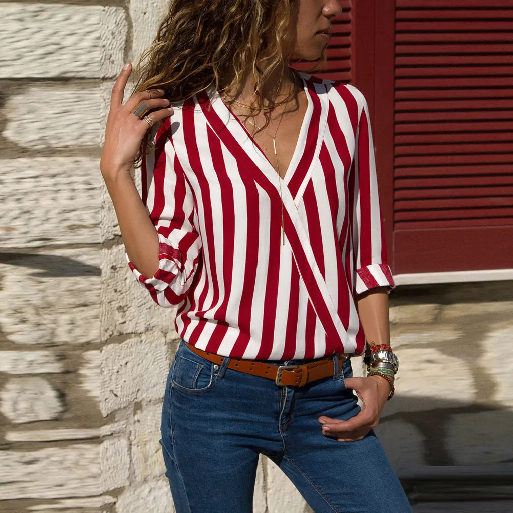 

Summer Blouse Women Ladies Striped Long Sleeve Irregular Work Office Blouse Womens Tops and Blouses Blusas Mujer de Moda 2019