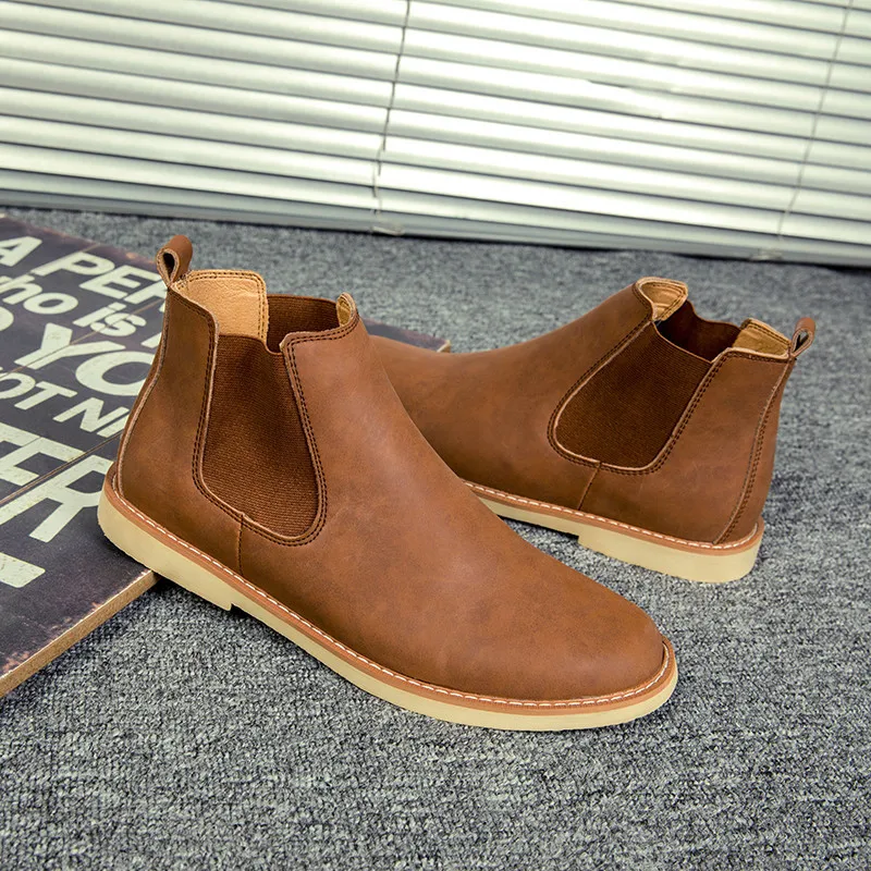 PINSV/ г., зимние мужские ботинки «Челси» плюшевые мужские зимние ботинки в британском стиле очень теплые мужские ботильоны в стиле ретро, botas de hombre - Цвет: Brown