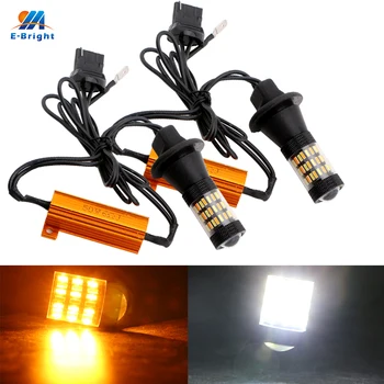 

YM E-Bright 1Set 7440 T20 W21W 4014 60 SMD Nonpolarity NO Error LED Canbus Car Turn Lights 12V DC Dual Color White+Amber Auto