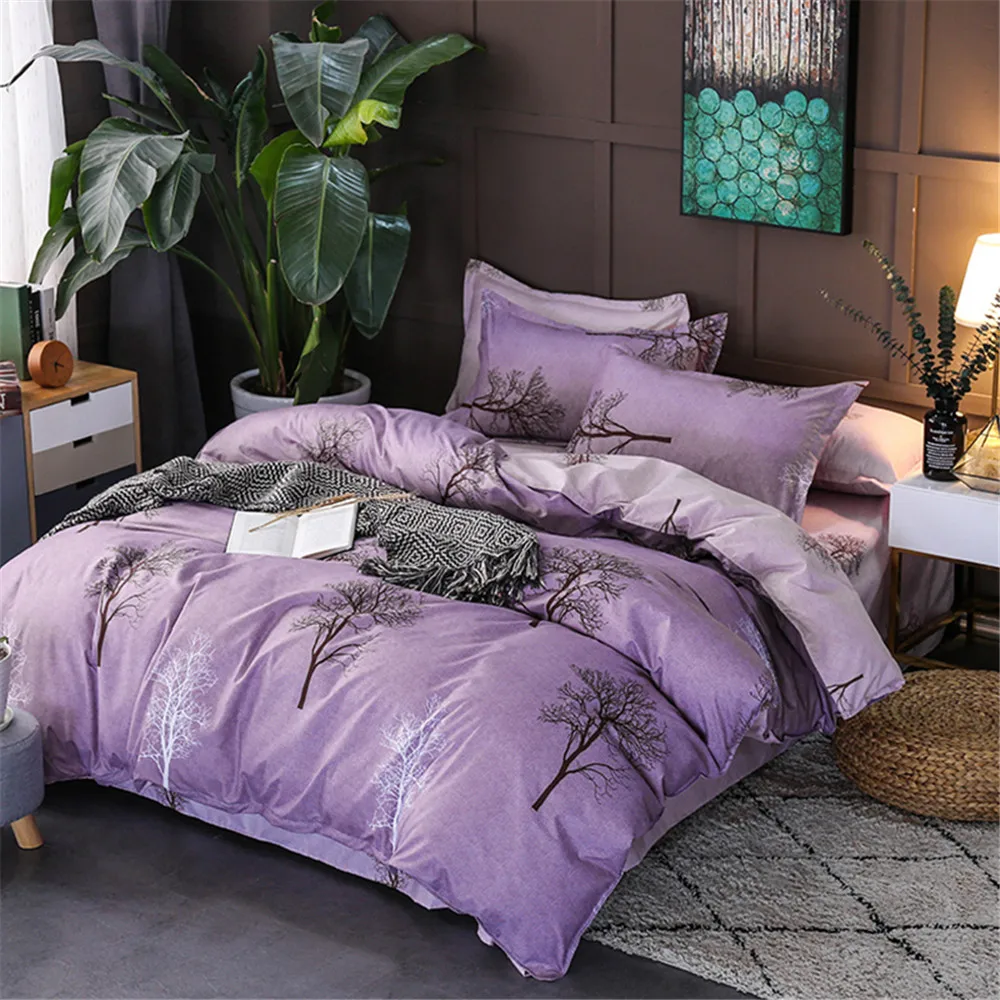 

Purple Duvet Cover Set Violet Tree Plant Graphic 4 Piece Bedding Set flat sheet pillowcase home textie twin full queen king size