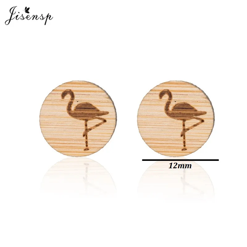 Wooden Animal Flamingo Earrings - 