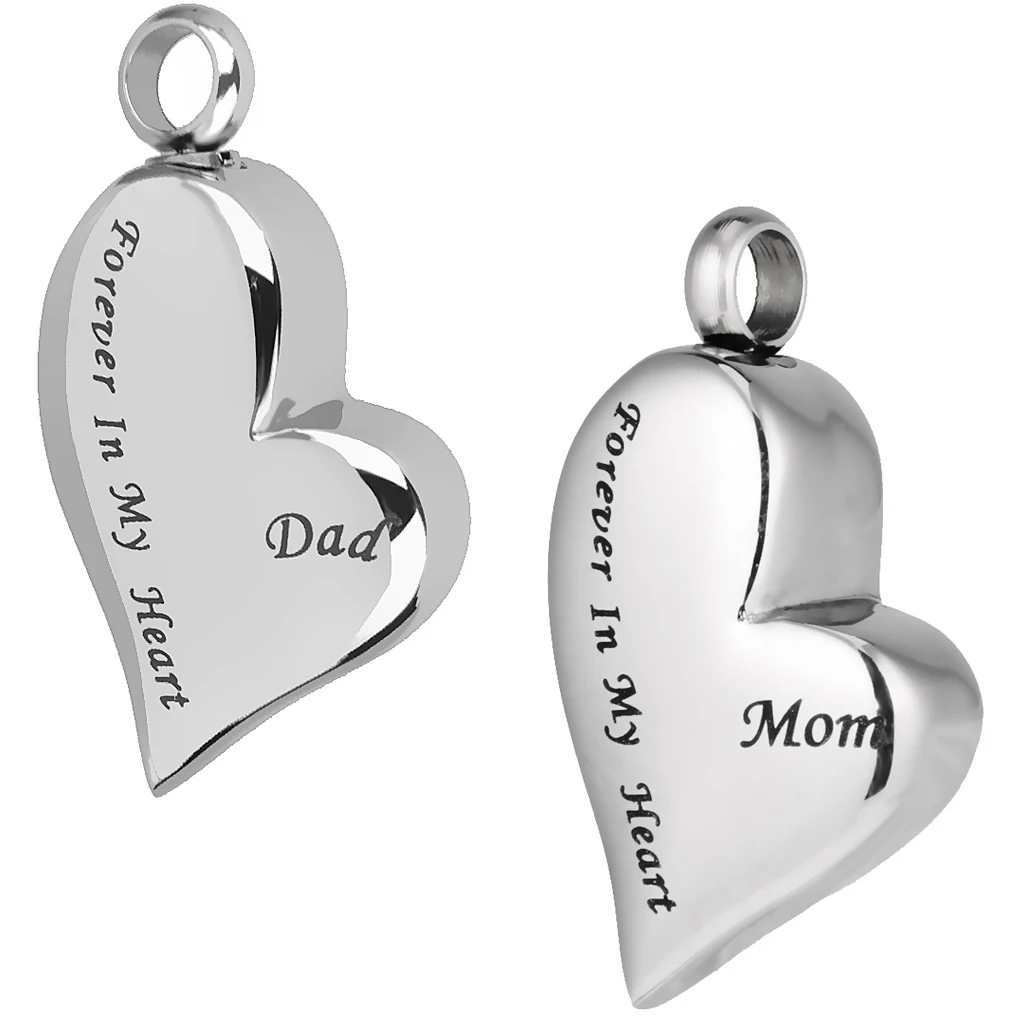 2 Pieces Stainless Steel Urn Cremation Pendant Mom / Dad Forever in My Heart