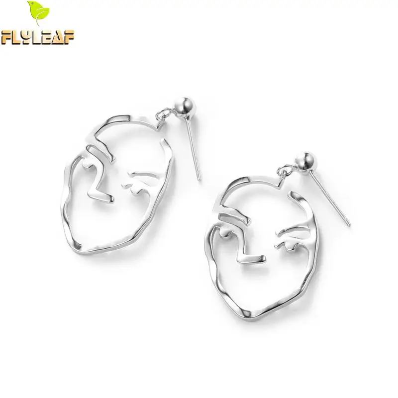 

Flyleaf 925 Sterling Silver Hollow Human Face Abstract Art stud Earrings For Women High Quality Earings Fashion Jewelry