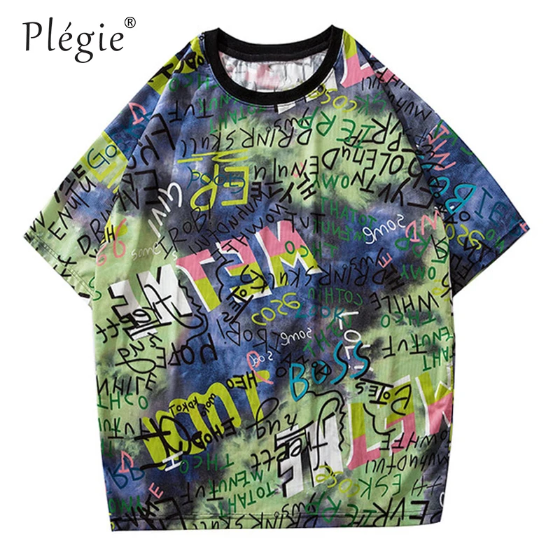 Plegie граффити с буквенным принтом галстук краситель дышащие уличные футболки 2019 мужские хип хоп повседневные футболки Swag летние модные топы